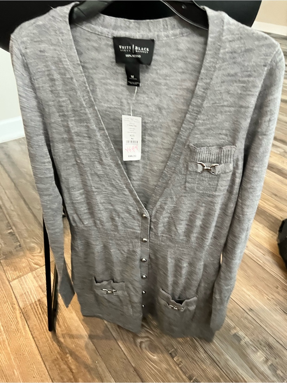 White House Black Market Light Gray V-Neck Button Cardigan